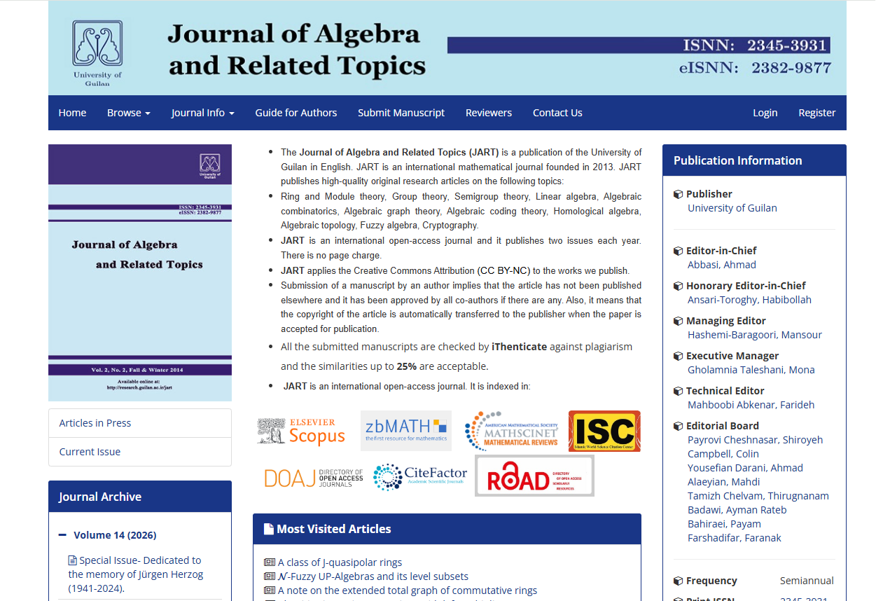 Journal of Algebra and Related Topics (JART)